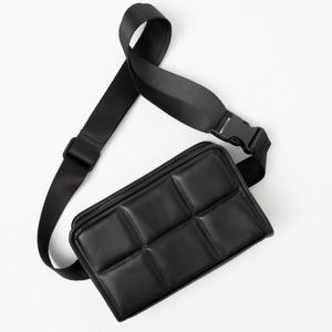 Black Quilted Faux Leather Belt Bag